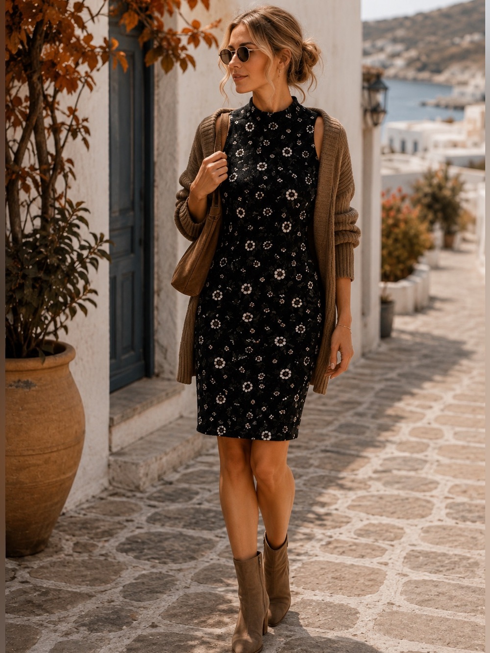 Sears Black Floral Sheath Dress | Sleeveless Career Cocktail Dress